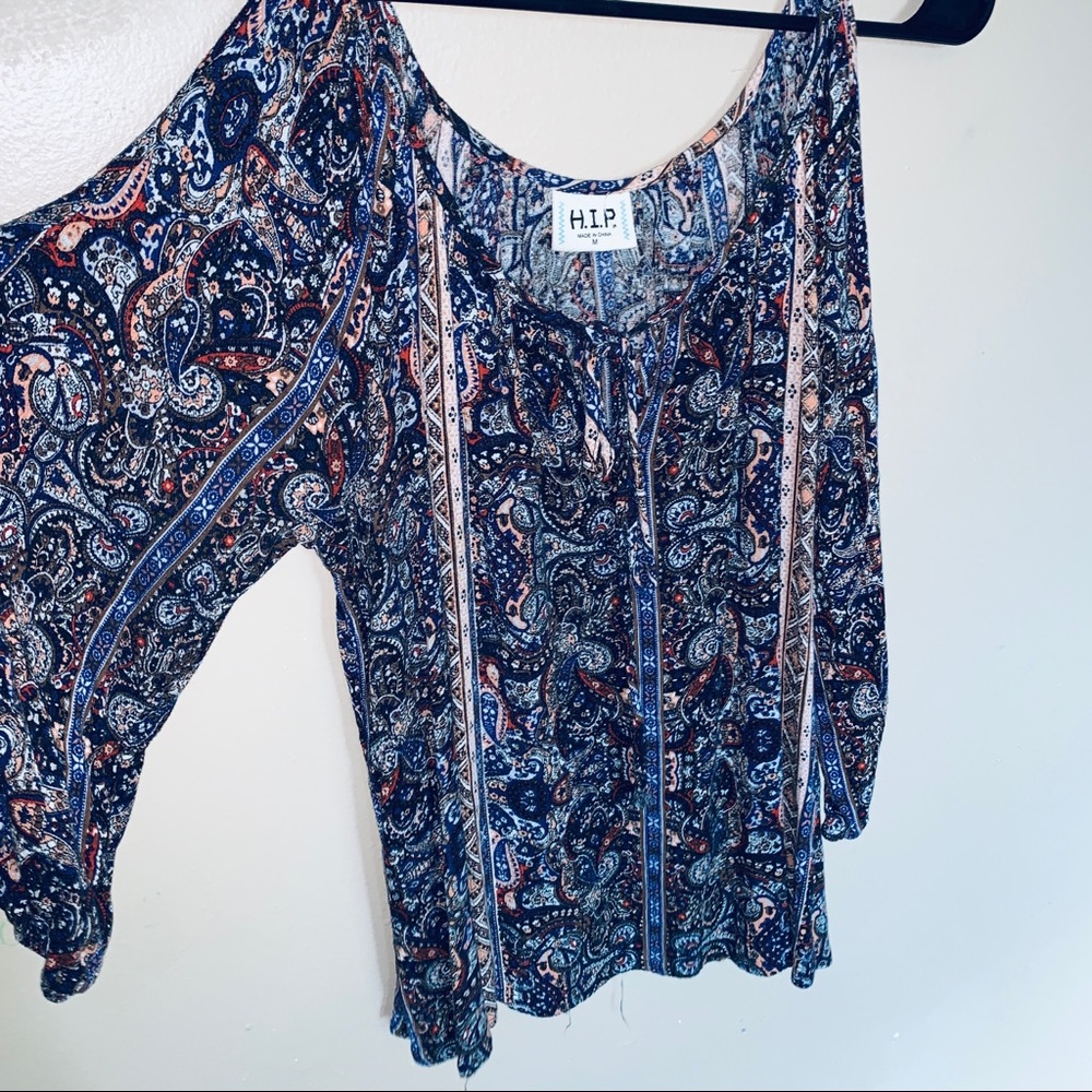 Women’s paisley off the shoulder blouse